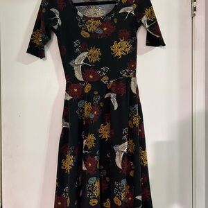 LuLaRoe Black Dress with Floral Patterns